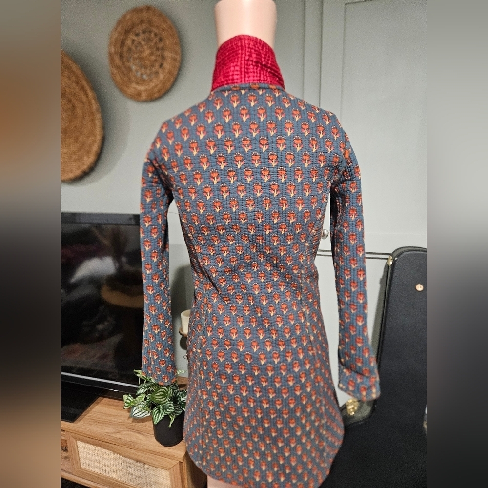 Vintage Reversible Quilted Folk Print Longline Jacket. Red/Teal Floral. XS/S - Picture 10 of 16